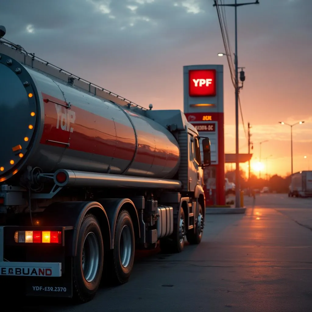 Camión cisterna YPF descargando combustible